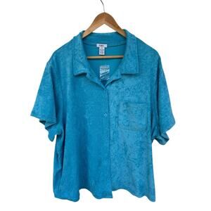 Rue + Blue Terry Cloth Short Sleeve Button Up Casual Beach Pool Relaxed 4X NWOT